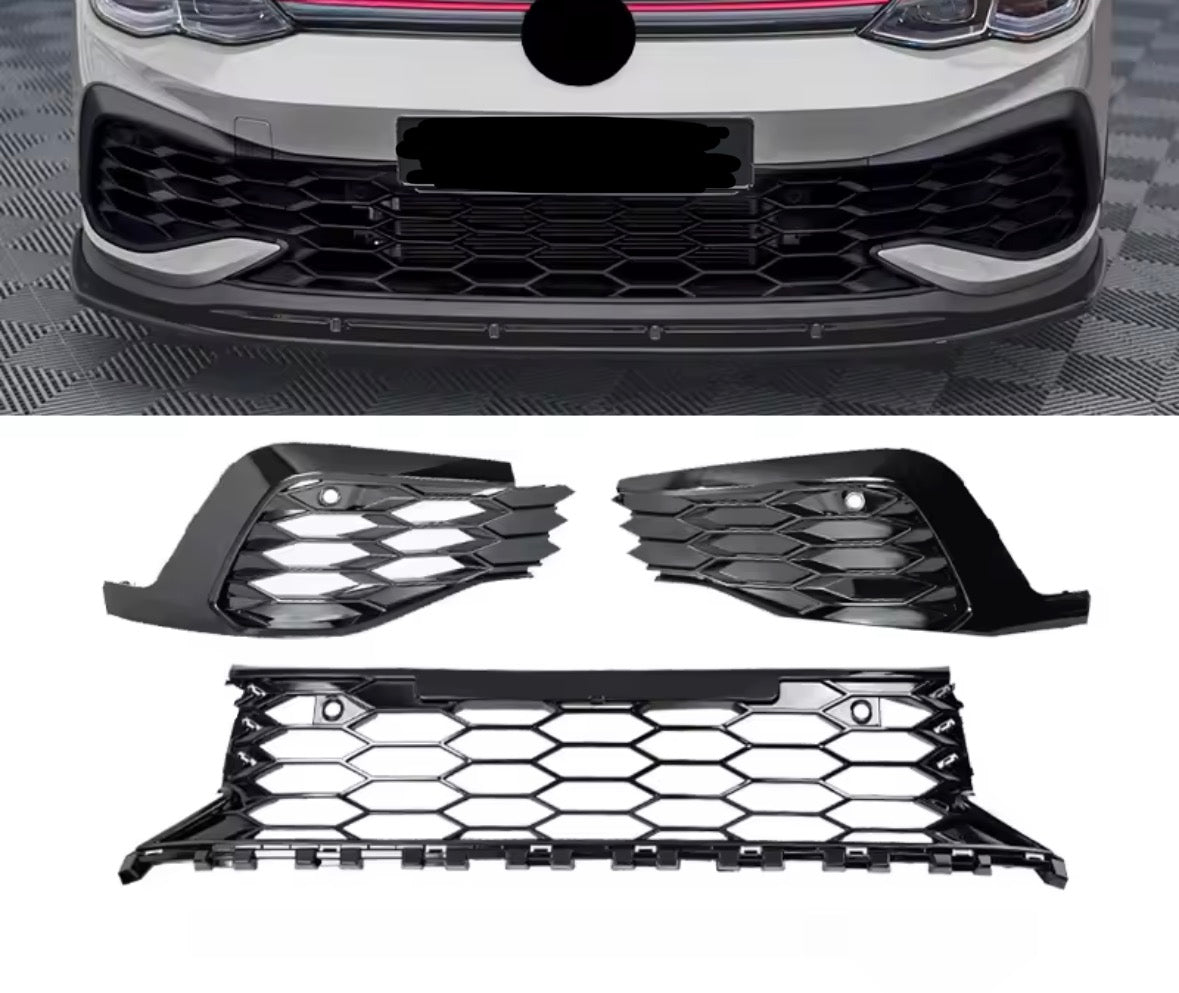 Kühlergrill Wabengrill Hochglanz Schwarz für Golf 8 GTI/Clubsport
